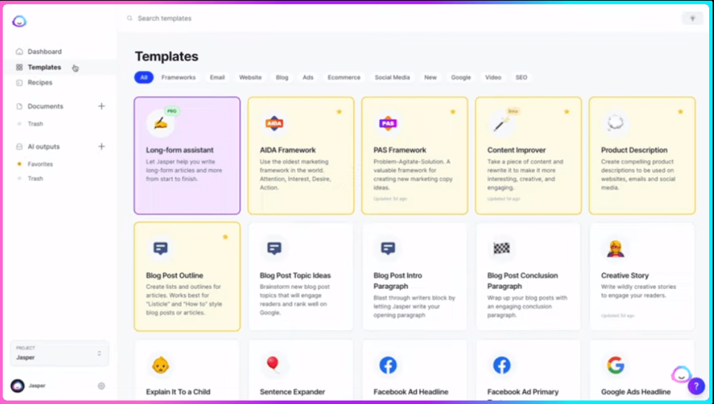 Jasper AI Latest Templates- Jasper AI Review