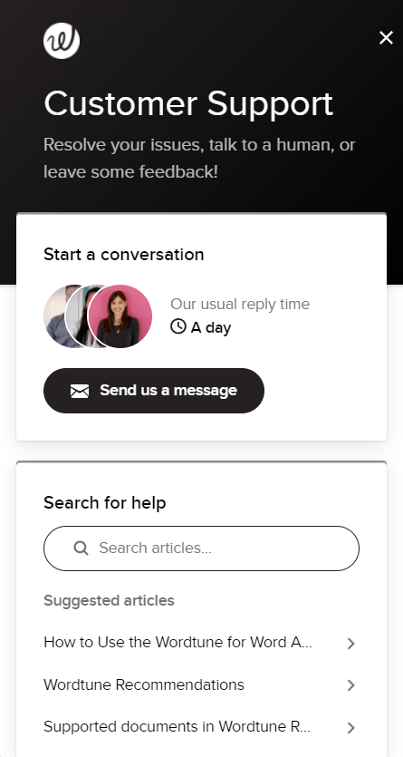 Wordtune Customer Support