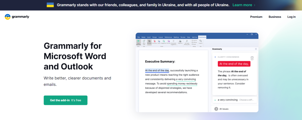 Grammarly for Microsoft Outlook webpage