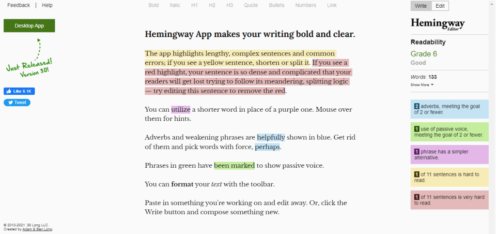 Hemingway official  - Best Grammar Checker