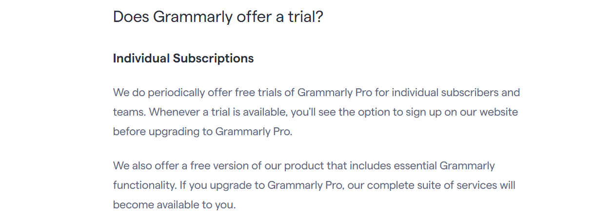 Grammarly Provide A Free Trial